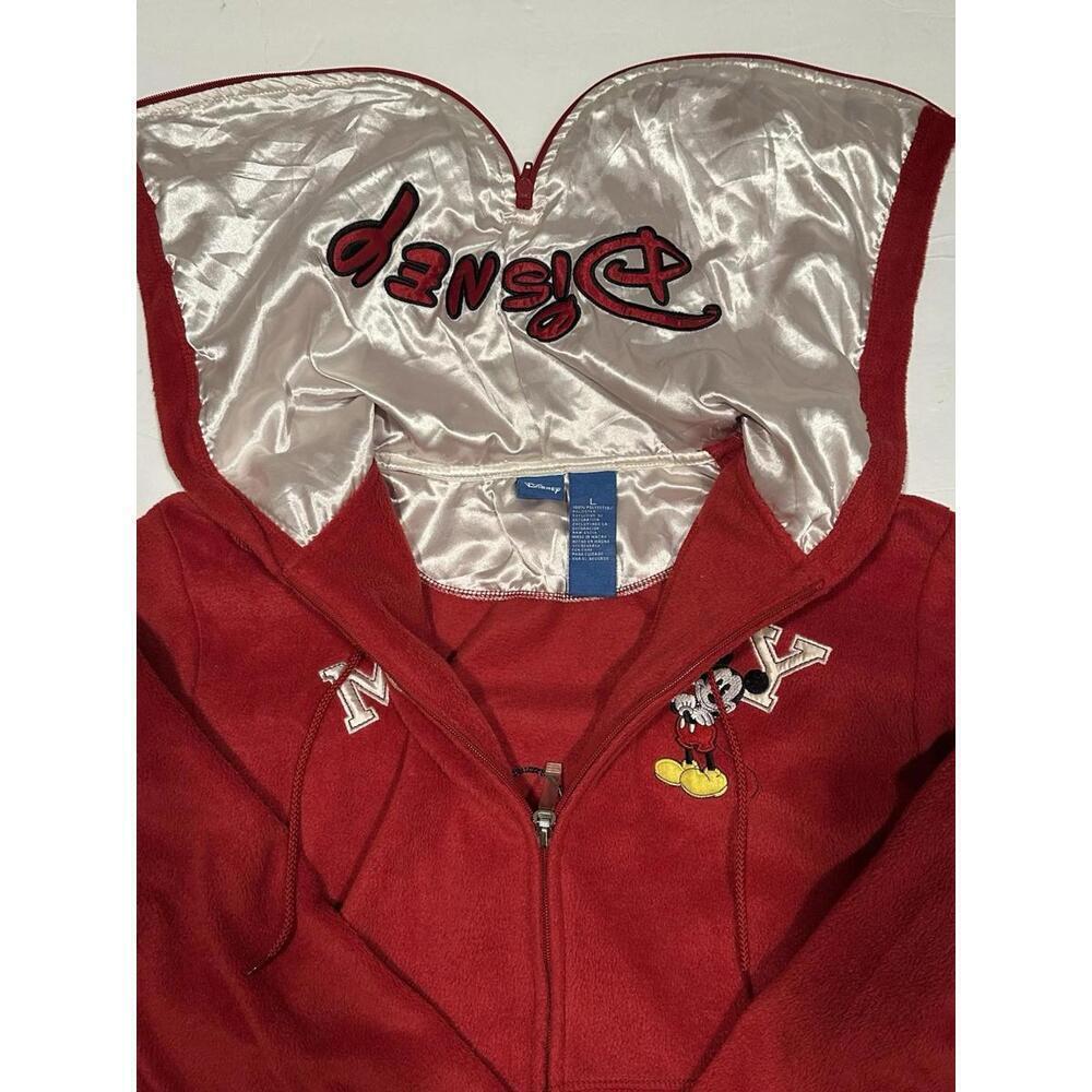Disney Girl's Mickey Mouse Red Full Zip Hoodie Embroidery Satin Hood Fleece LG - Picture 8 of 15